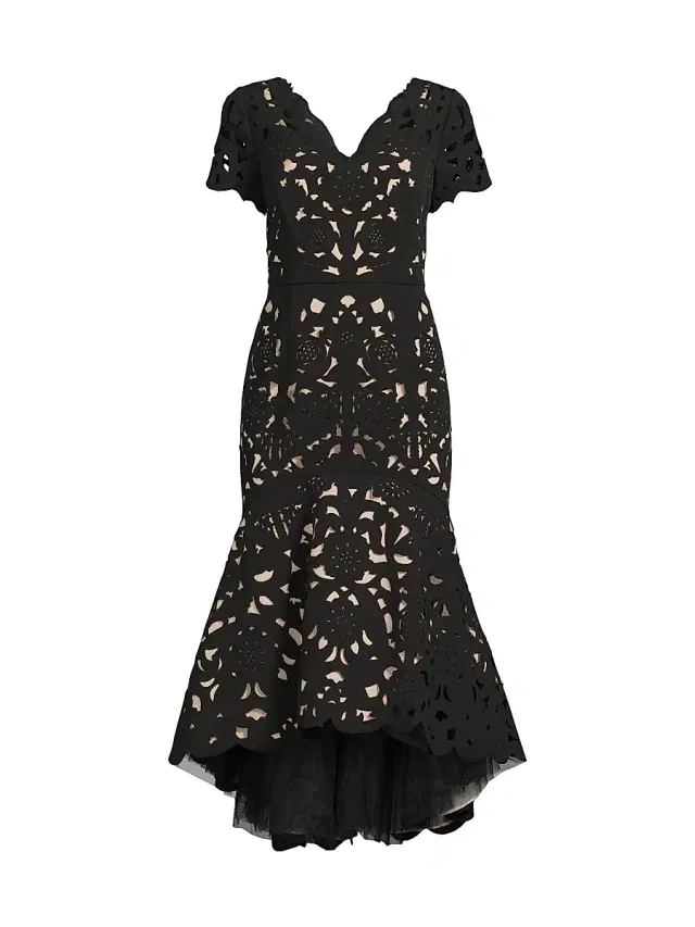 Shani Women's V-Neck Laser-Cut Crepe Midi-Dress - Black