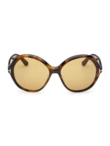 Tom Ford Women's Annabelle 60MM Round Oversized Sunglasses - Shiny Dark Havana Yellow | Thumbnail 2