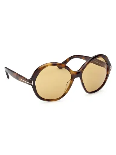 Tom Ford Women's Annabelle 60MM Round Oversized Sunglasses - Shiny Dark Havana Yellow | Thumbnail 8