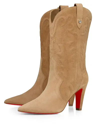 Christian Louboutin Women's Santiabooty 85MM Veau Velours Calf Booties - Lionne | Thumbnail 2