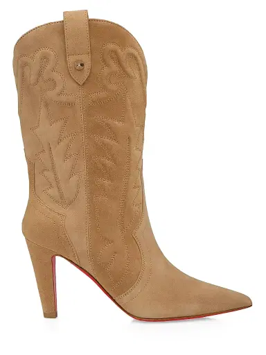 Christian Louboutin Women's Santiabooty 85MM Veau Velours Calf Booties - Lionne | Thumbnail 1