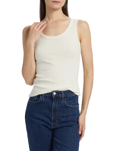 Fabiana Filippi Women's Diamante Trim Rib-Knit Tank - Natural - Size 6 | Thumbnail 3