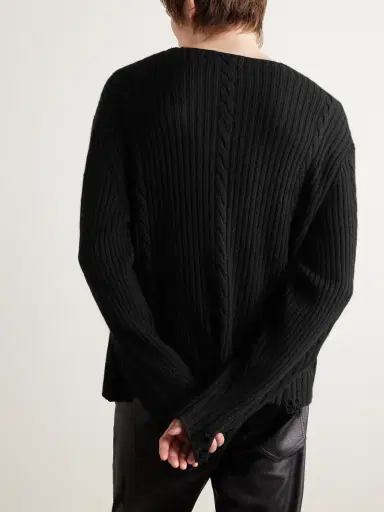 Enfants Riches Déprimés Distressed Ribbed Cable-Knit Cashmere Sweater - Men | Thumbnail 3