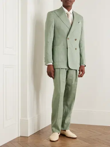Richard James Hepworth Double-Breasted Herringbone Linen and Wool-Blend Suit Jacket - Men | Thumbnail 3