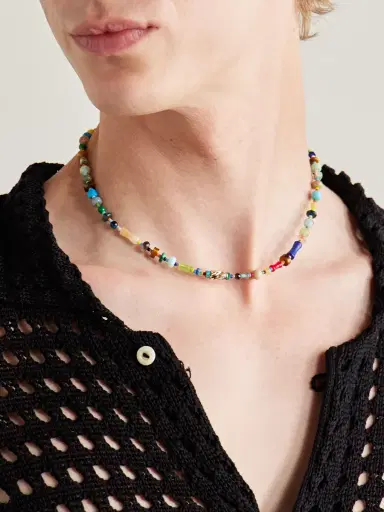 LUIS MORAIS 14-Karat Gold, Agate and Diamond Beaded Necklace - Men | Thumbnail 2