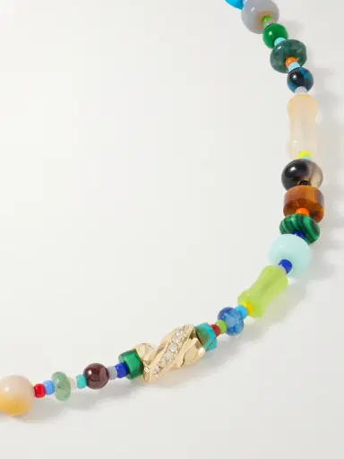 LUIS MORAIS 14-Karat Gold, Agate and Diamond Beaded Necklace - Men | Thumbnail 4