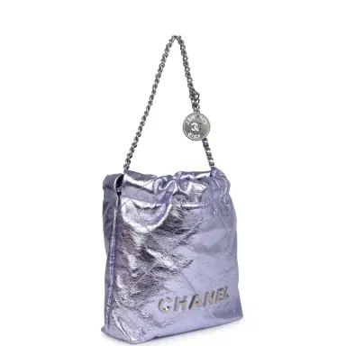Chanel Chanel Mini 22 Bag Purple Metallic Calfskin Brushed Silver Hardware | Thumbnail 2