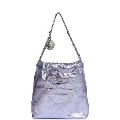 Chanel Chanel Mini 22 Bag Purple Metallic Calfskin Brushed Silver Hardware | Thumbnail 4