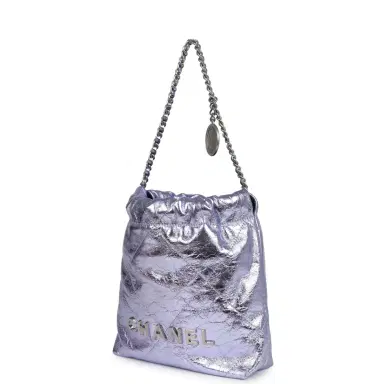 Chanel Chanel Mini 22 Bag Purple Metallic Calfskin Brushed Silver Hardware | Thumbnail 5