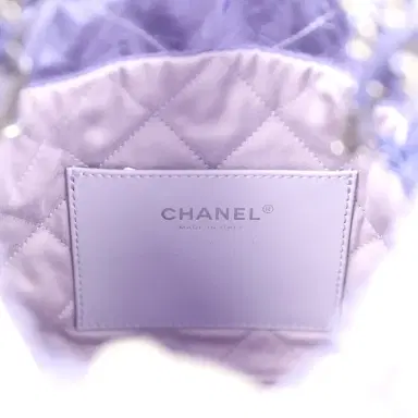 Chanel Chanel Mini 22 Bag Purple Metallic Calfskin Brushed Silver Hardware | Thumbnail 10