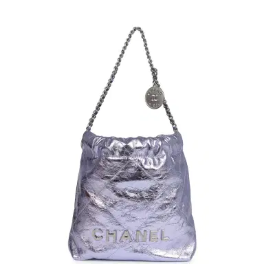 Chanel Chanel Mini 22 Bag Purple Metallic Calfskin Brushed Silver Hardware | Thumbnail 1