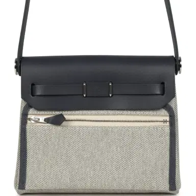 HERMÈS Hermes Herbag Zip 20 Mini Ecru and Ardoise Toile H Canvas and Ardoise Vache Hunter Palladium Hardware | Thumbnail 5 HERMÈS Hermes Herbag Zip 20 Mini Ecru and Ardoise Toile H Canvas and Ardoise Vache Hunter Palladium Hardware | Thumbnail 5