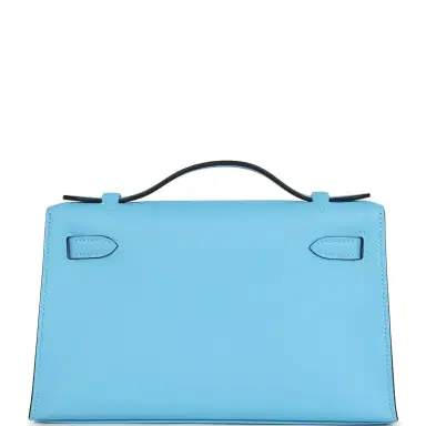 HERMÈS Hermes Kelly Pochette Celeste Swift Palladium Hardware | Thumbnail 4 HERMÈS Hermes Kelly Pochette Celeste Swift Palladium Hardware | Thumbnail 4
