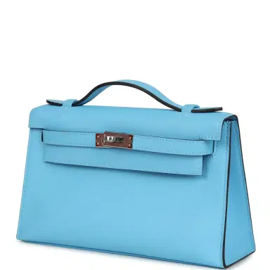 HERMÈS Hermes Kelly Pochette Celeste Swift Palladium Hardware | Thumbnail 5 HERMÈS Hermes Kelly Pochette Celeste Swift Palladium Hardware | Thumbnail 5