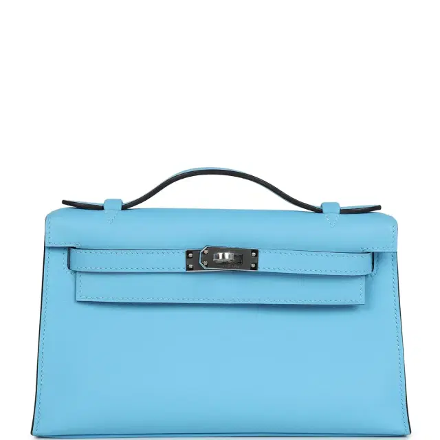 hermes Hermes Kelly Pochette Celeste Swift Palladium Hardware