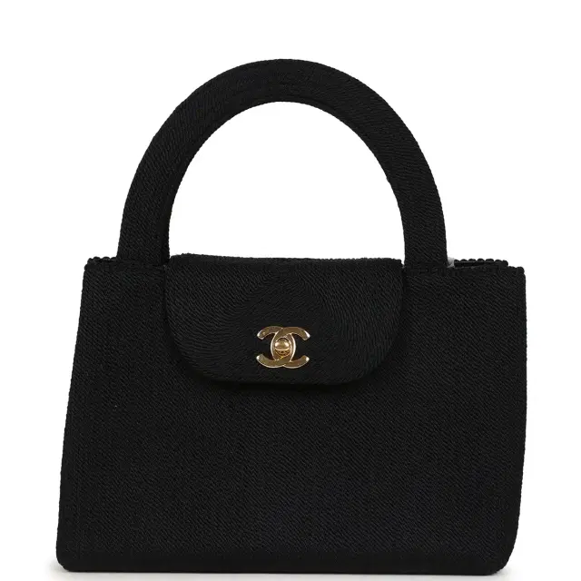 Chanel Vintage Chanel Large Kelly Rope Black Woven Gold Hardware