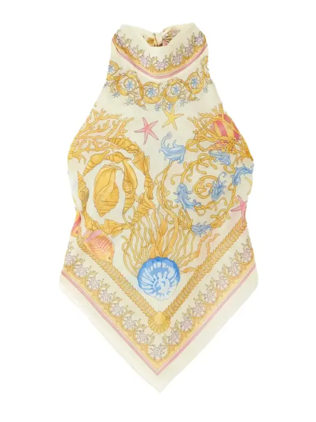 Printed Cotton And Silk-blend Voile Halterneck Top