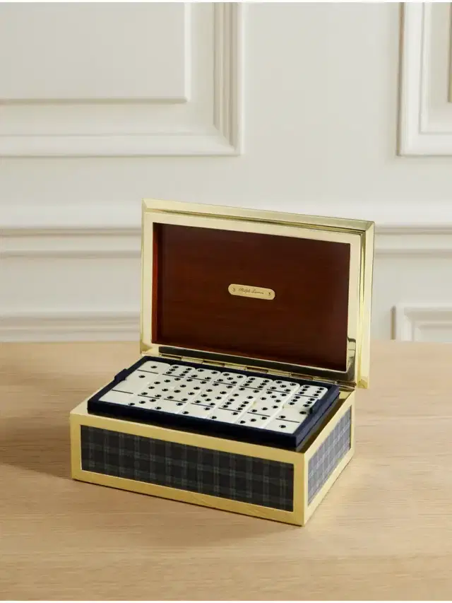 Checked Wood And Gold-tone Domino Set