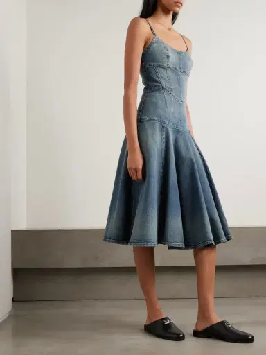 Alexander McQueen Paneled Denim Midi Dress | Thumbnail 2 Alexander McQueen Paneled Denim Midi Dress | Thumbnail 2