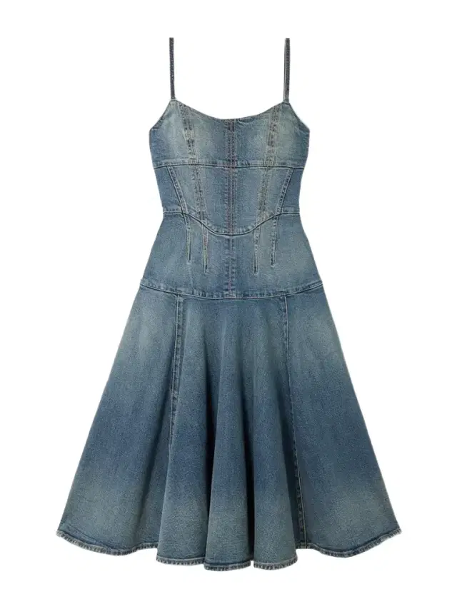 Paneled Denim Midi Dress
