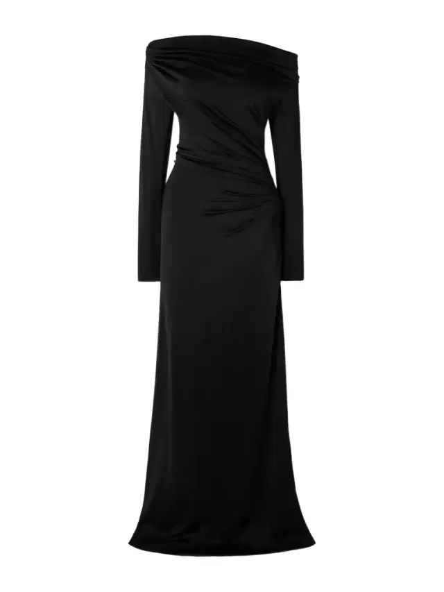 Off-the-shoulder Draped Satin Gown