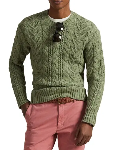 Polo Ralph Lauren Men's Cotton-Blend Fisherman Sweater - Fern Green Combo | Thumbnail 3