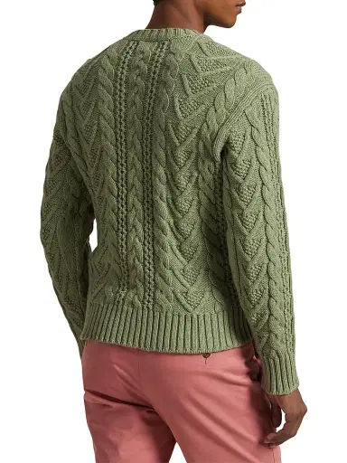 Polo Ralph Lauren Men's Cotton-Blend Fisherman Sweater - Fern Green Combo | Thumbnail 4