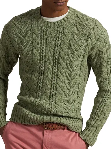 Polo Ralph Lauren Men's Cotton-Blend Fisherman Sweater - Fern Green Combo | Thumbnail 5