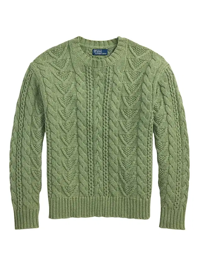Men's Cotton-Blend Fisherman Sweater - Fern Green Combo Men's Cotton-Blend Fisherman Sweater - Fern Green Combo