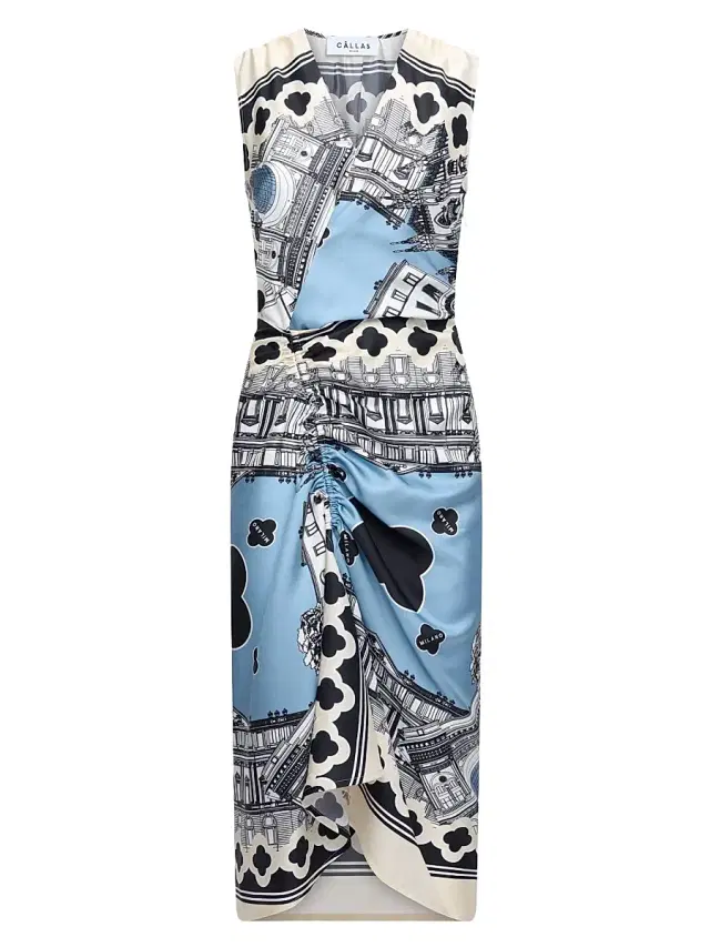 Callas Milano Women's Agnes Sleeveless Draped Dress - Black White