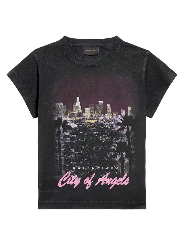 Balenciaga Women's City of Angels Shrunk T-Shirt - Black Faded