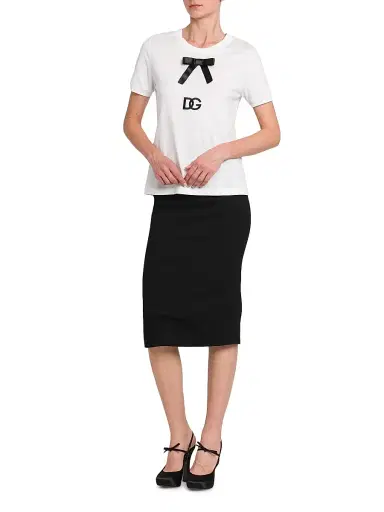 Dolce & Gabbana Women's Bow Logo Cotton T-Shirt - Optical White - Size 10 | Thumbnail 2