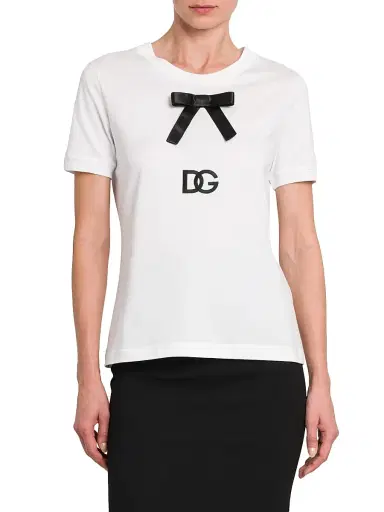 Dolce & Gabbana Women's Bow Logo Cotton T-Shirt - Optical White - Size 10 | Thumbnail 3