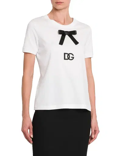 Dolce & Gabbana Women's Bow Logo Cotton T-Shirt - Optical White - Size 10 | Thumbnail 4