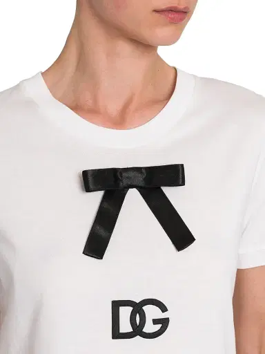 Dolce & Gabbana Women's Bow Logo Cotton T-Shirt - Optical White - Size 10 | Thumbnail 6