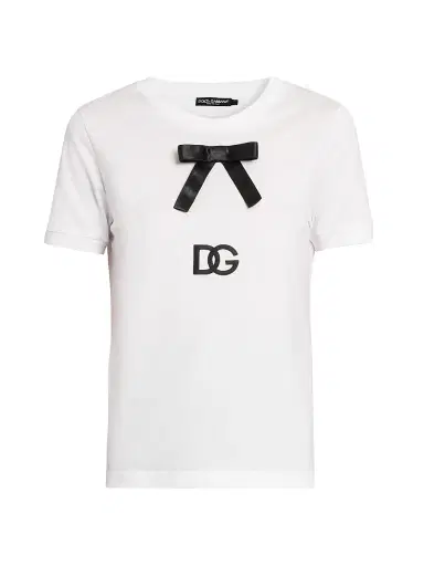 Dolce & Gabbana Women's Bow Logo Cotton T-Shirt - Optical White - Size 10 | Thumbnail 1