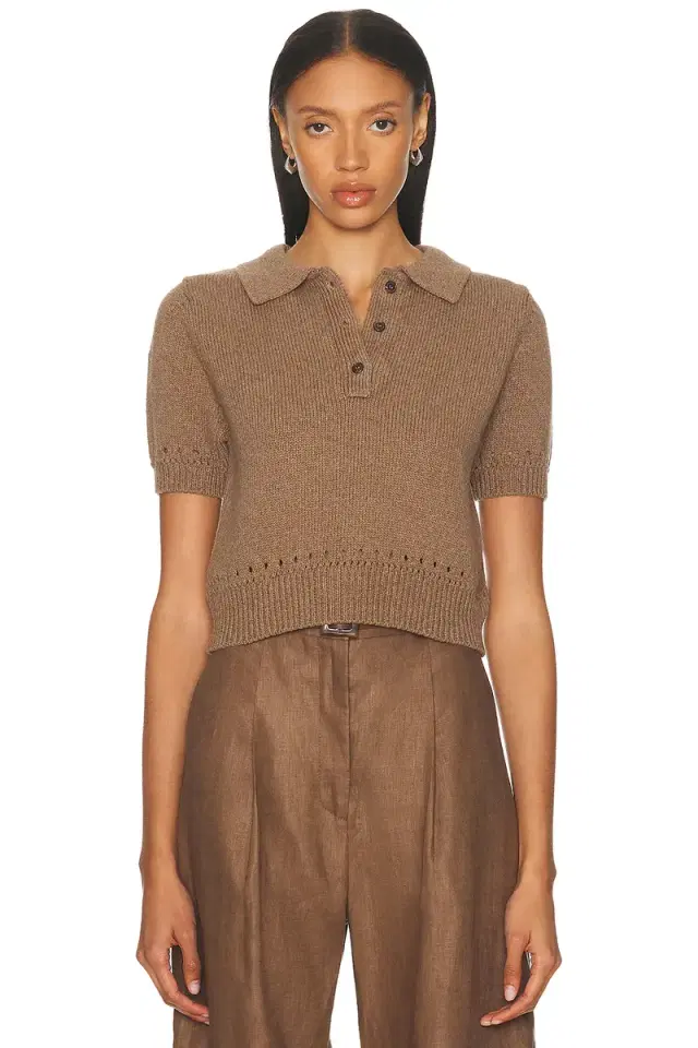 MATTHEW BRUCH Eyelet Trim Knit Polo Top
