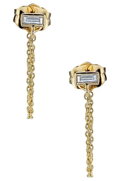 Sydney Evan Baguette Stud Chain Earrings | Thumbnail 2