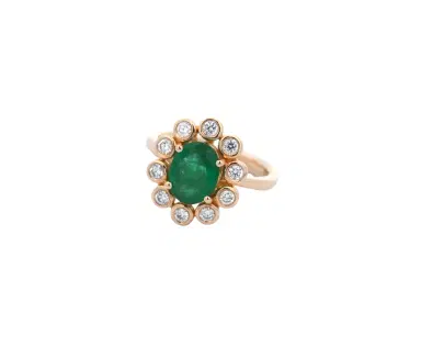 Wish Fine Jewelry 1.90ct Diamond Emerald 18K Gold Bezel Halo Ring | Thumbnail 2