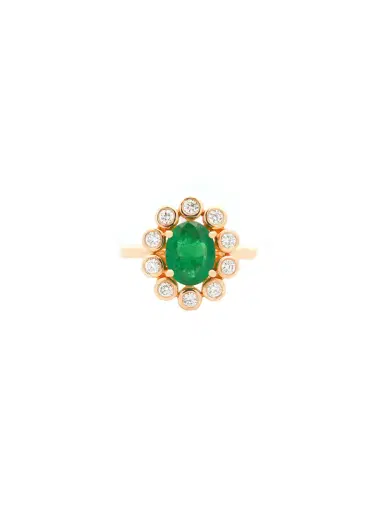 Wish Fine Jewelry 1.90ct Diamond Emerald 18K Gold Bezel Halo Ring | Thumbnail 1