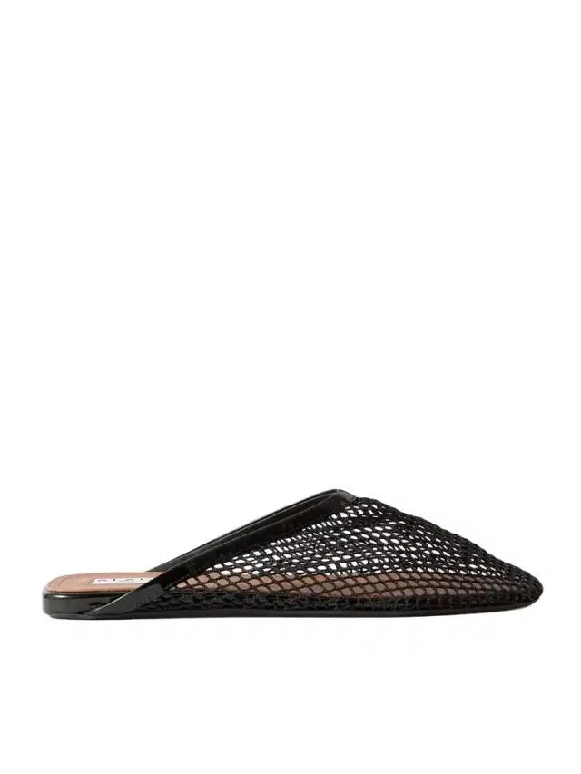 Leather-trimmed Fishnet Mules