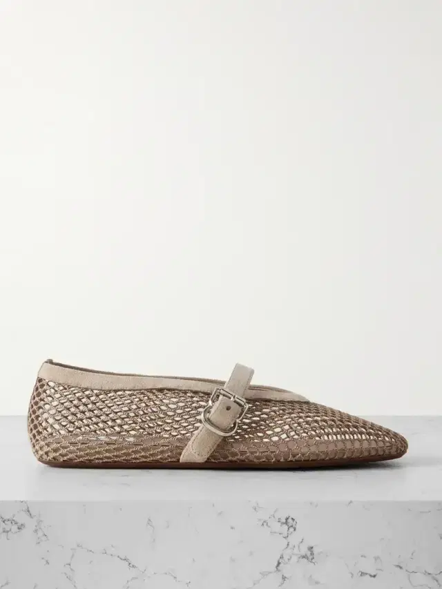 Suede-trimmed Mesh Ballet Flats