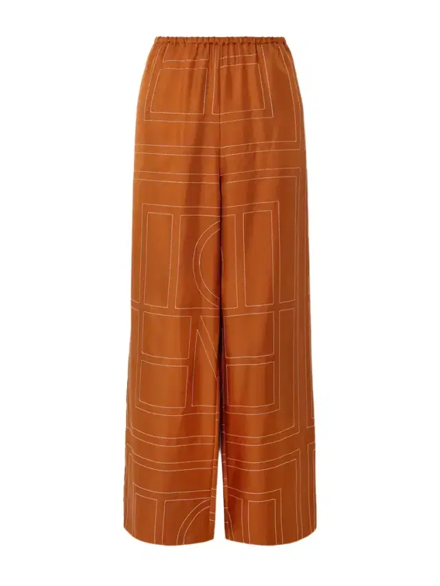 Embroidered Silk-twill Wide-leg Pants