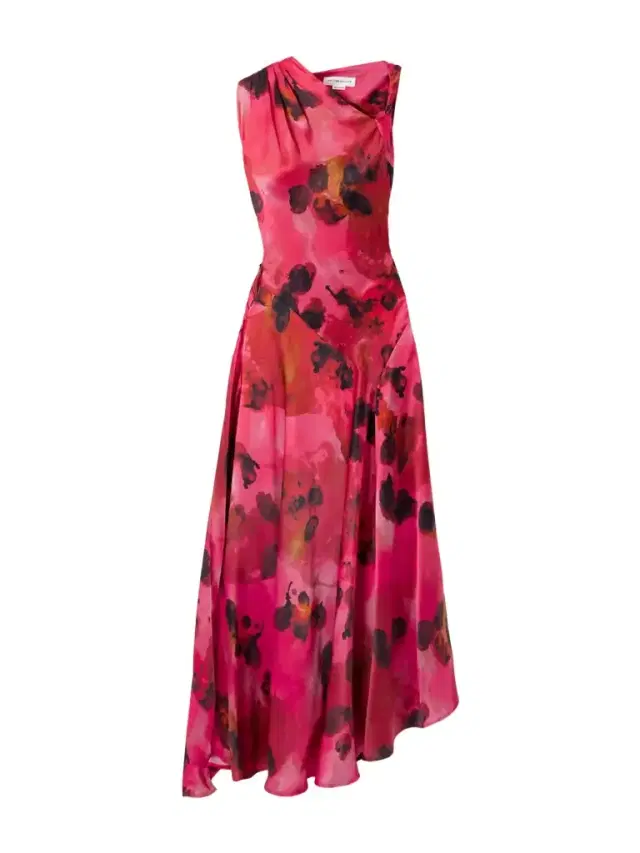 Draped Floral-print Silk-satin Midi Dress