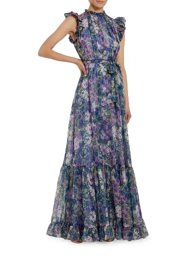 Mac Duggal Women's Ieena Floral Print Chiffon Ruffle Gown - Lilac Multi - Size 16 | Thumbnail 1 Mac Duggal Women's Ieena Floral Print Chiffon Ruffle Gown - Lilac Multi - Size 16 | Thumbnail 1