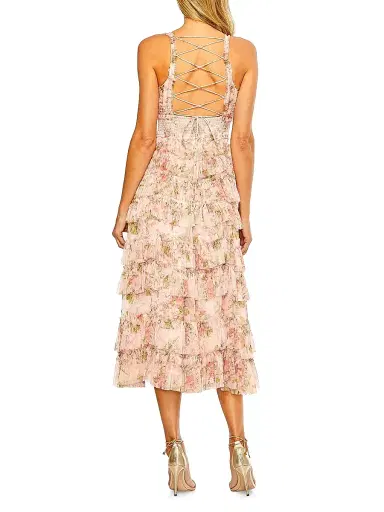 Mac Duggal Women's Floral Ruffled Sleeveless Midi-Dress - Blush Muti - Size 12 | Thumbnail 2 Mac Duggal Women's Floral Ruffled Sleeveless Midi-Dress - Blush Muti - Size 12 | Thumbnail 2