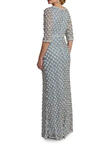 Mac Duggal Women's Evening Pearl Embellished Mesh Gown - Vintage Blue - Size 20 | Thumbnail 2 Mac Duggal Women's Evening Pearl Embellished Mesh Gown - Vintage Blue - Size 20 | Thumbnail 2