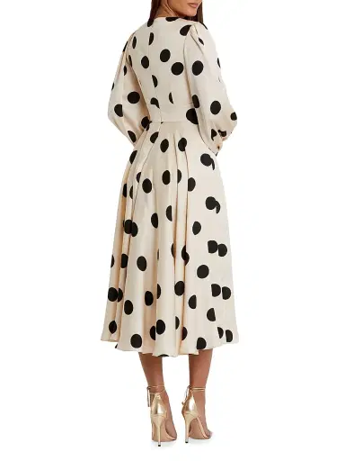 Mac Duggal Women's Ieena 2 Polka Dot Satin V-Neck Midi-Dress - Cream Black - Size 16 | Thumbnail 2