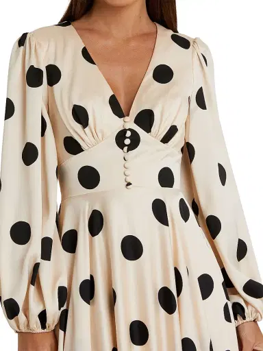 Mac Duggal Women's Ieena 2 Polka Dot Satin V-Neck Midi-Dress - Cream Black - Size 16 | Thumbnail 3