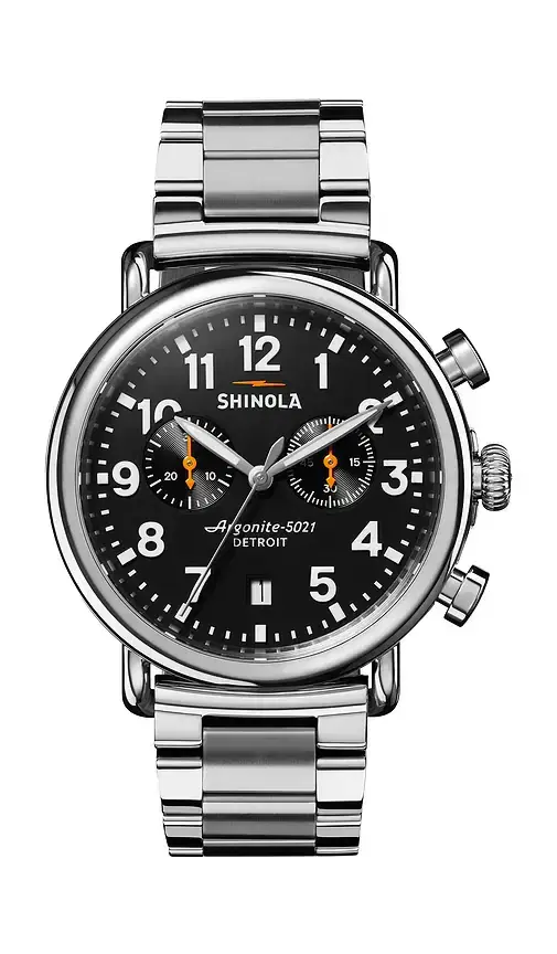 Shinola Runwell 2 Eye Chrono 41mm Watch Silver Bracelet